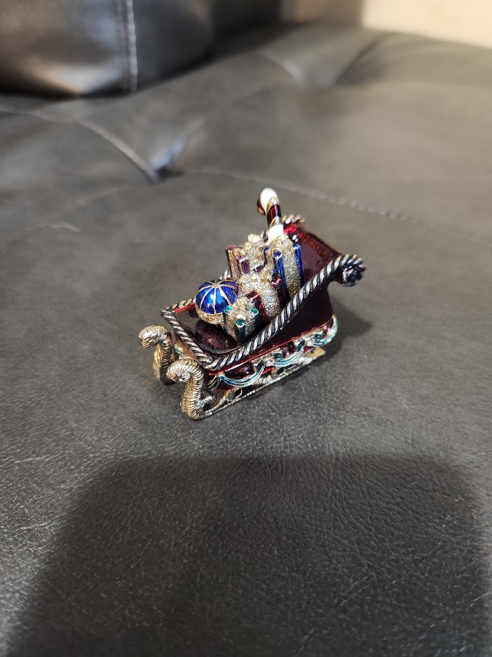 Monet Trinket box Burgundy, Gold and Blue Jeweled Sleigh Ornament
